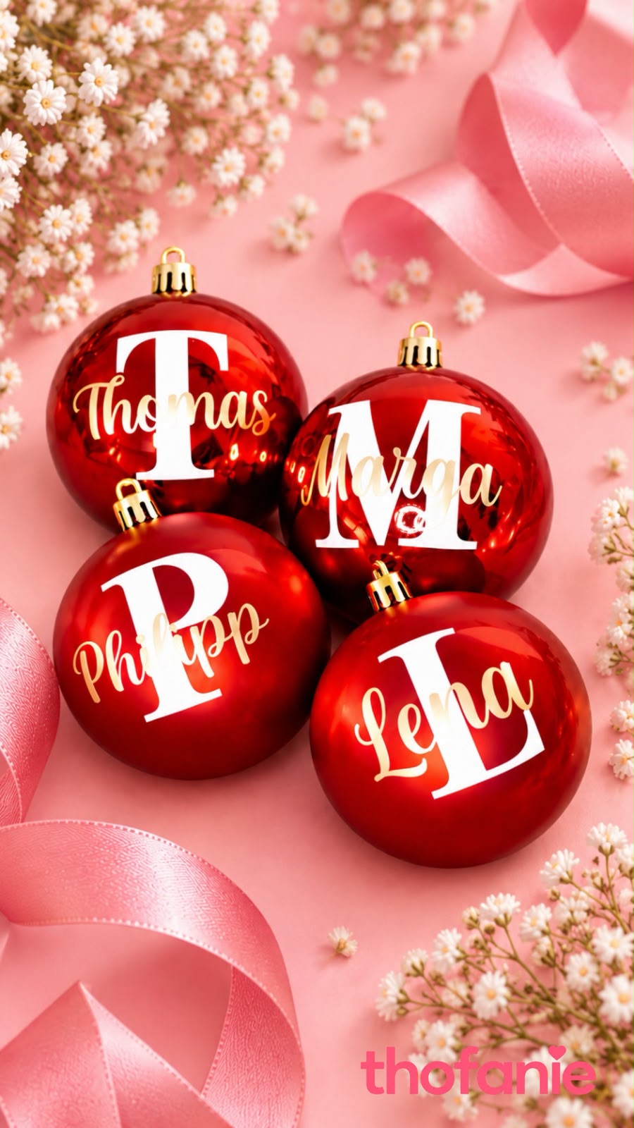 Bolas navideñas rojas con nombres