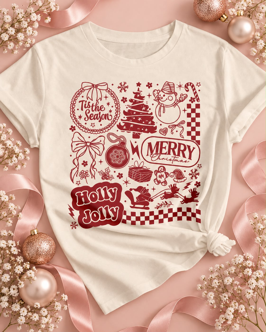 Camiseta con motivos navideños en rojo